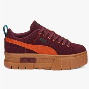 Puma Women’s Mayze Wooly Platform Sneakers in Aubergine